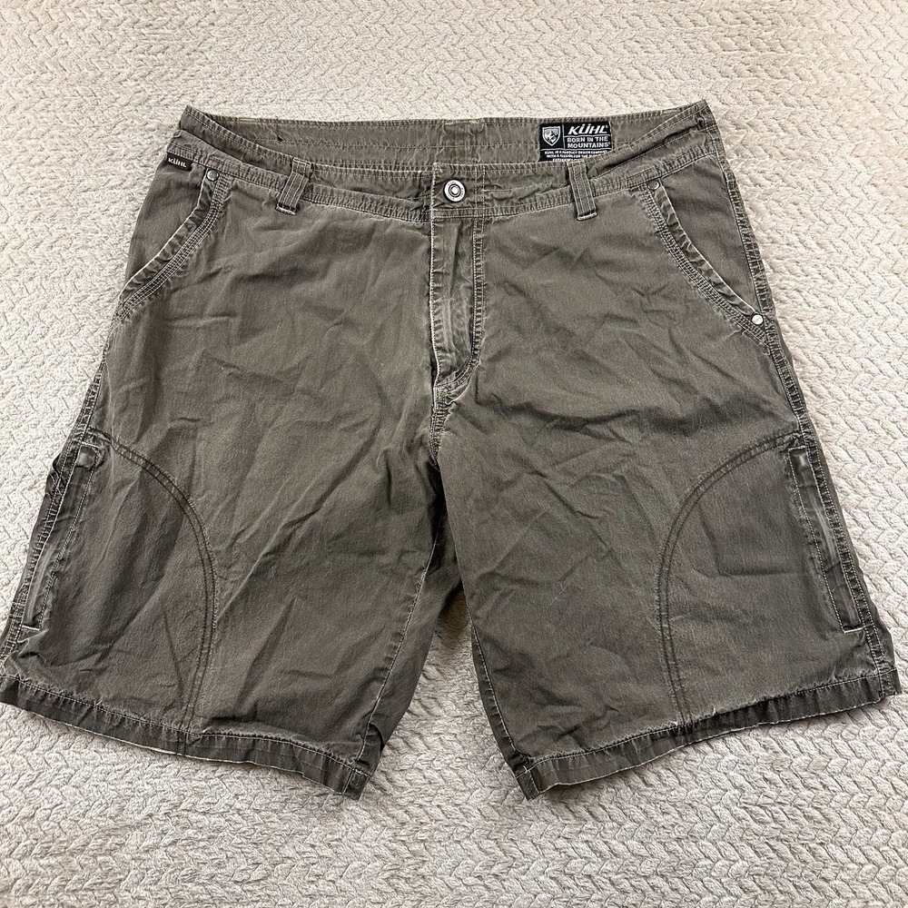 Kuhl Men's Vintage Patina Dye‎ Hiking Shorts Zip Cargo Pockets Size 36 Olive